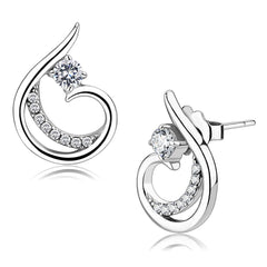 Alamode High polished (no plating) Stainless Steel Earrings with AAA Grade CZ in Clear