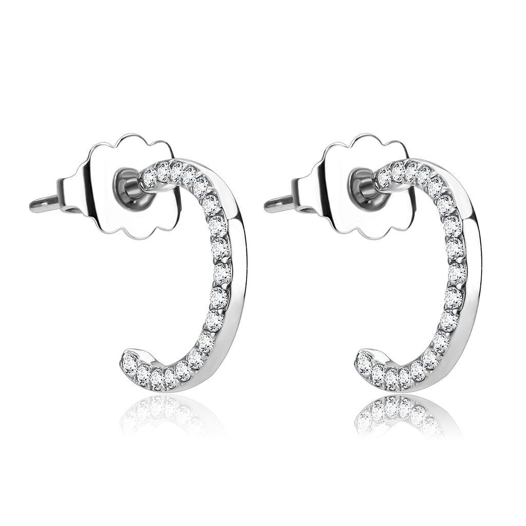 Alamode High polished (no plating) Stainless Steel Earrings with AAA Grade CZ in Clear