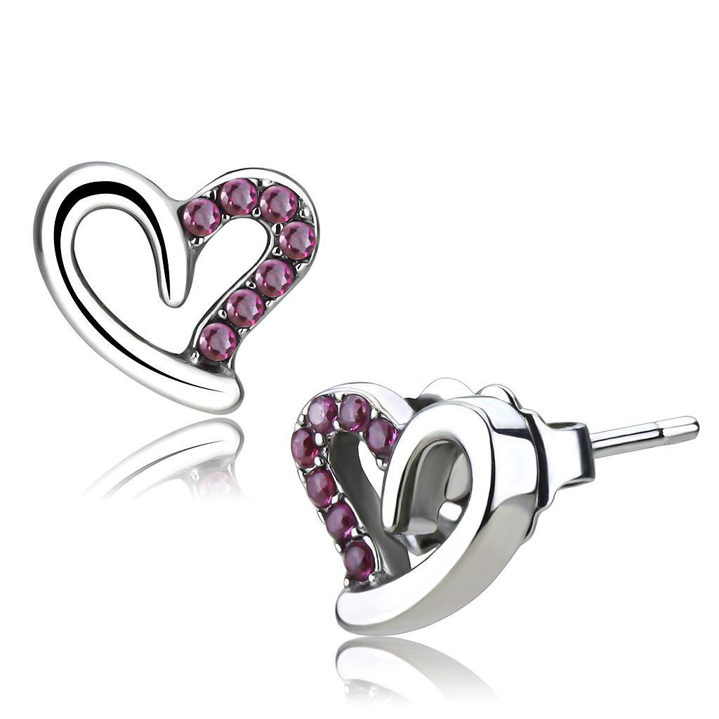 Alamode High polished (no plating) Stainless Steel Earrings with AAA Grade CZ in Ruby