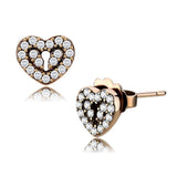 Alamode IP Rose Gold(Ion Plating) Stainless Steel Earrings with AAA Grade CZ in Clear - Alamode