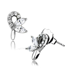 Alamode High polished (no plating) Stainless Steel Earrings with AAA Grade CZ in Clear