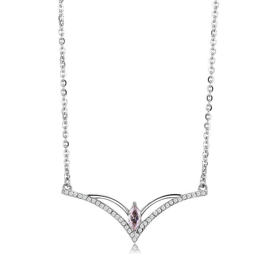 Alamode High polished (no plating) Stainless Steel Chain Pendant with AAA Grade CZ in Light Rose