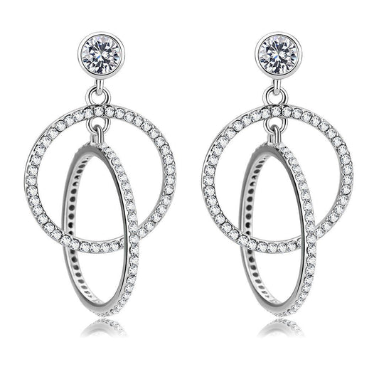 Alamode High polished (no plating) Stainless Steel Earrings with AAA Grade CZ in Clear