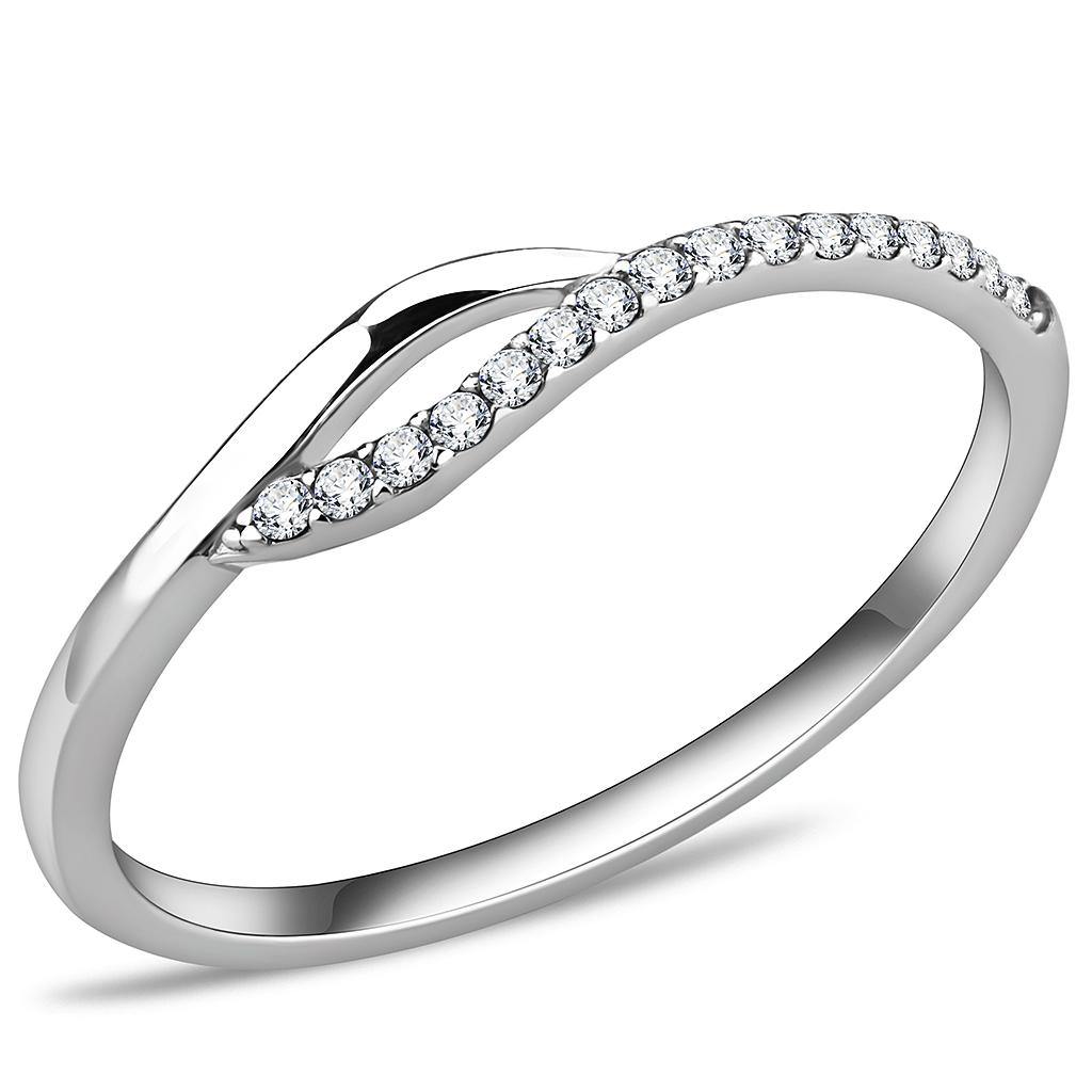 Alamode High polished (no plating) Stainless Steel Ring with AAA Grade CZ in Clear