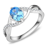 Alamode High polished (no plating) Stainless Steel Ring with AAA Grade CZ in Sea Blue - Alamode