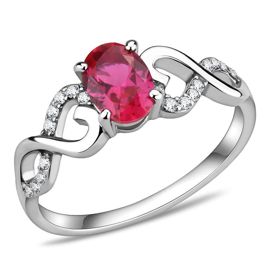 Alamode High polished (no plating) Stainless Steel Ring with AAA Grade CZ in Ruby