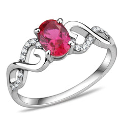 Alamode High polished (no plating) Stainless Steel Ring with AAA Grade CZ in Ruby - Alamode