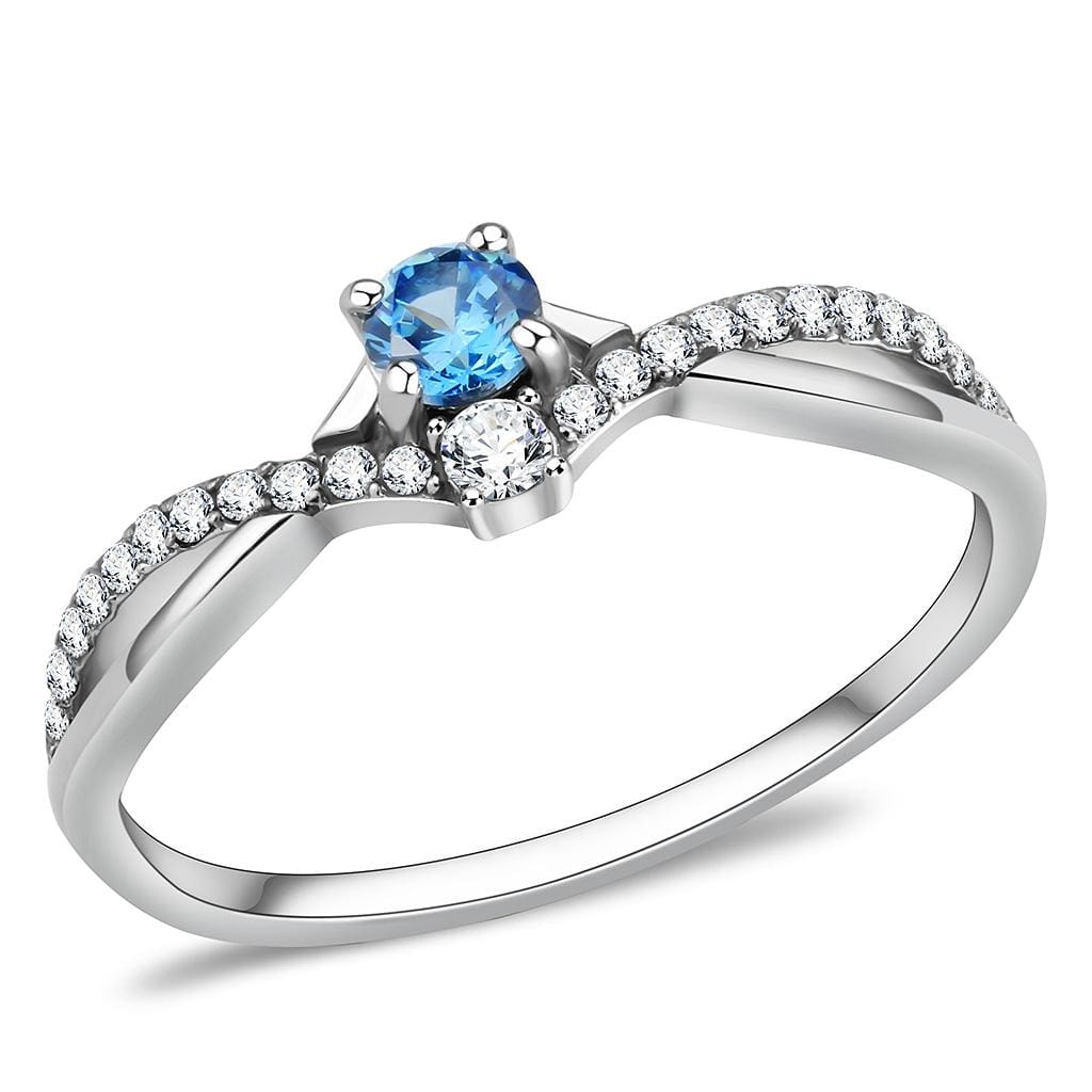 Alamode High polished (no plating) Stainless Steel Ring with AAA Grade CZ in Sea Blue - Alamode