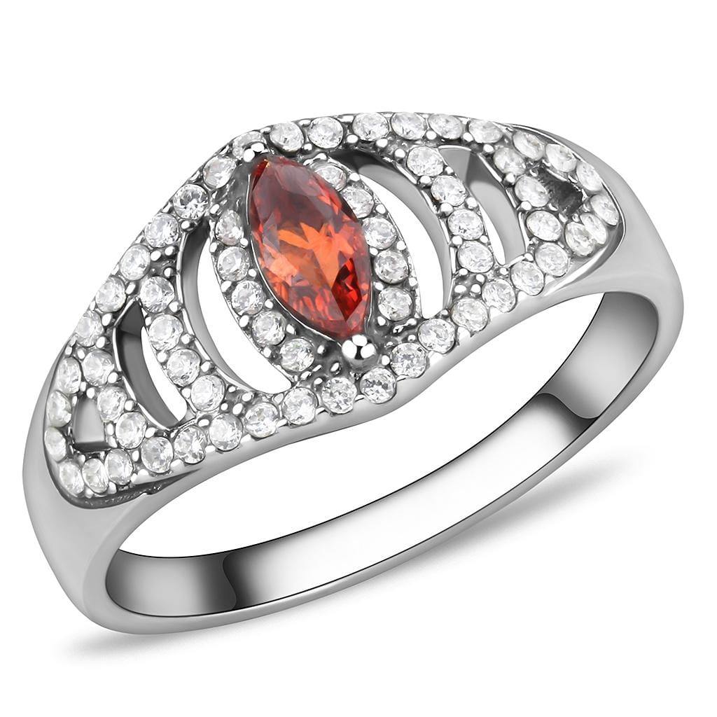 Alamode High polished (no plating) Stainless Steel Ring with AAA Grade CZ in Orange - Alamode