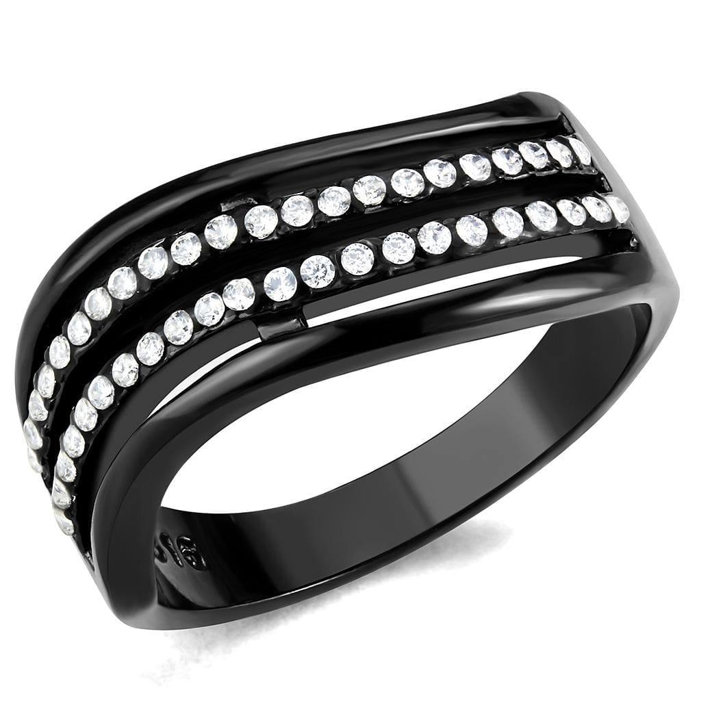 Alamode IP Black(Ion Plating) Stainless Steel Ring with AAA Grade CZ in Clear - Alamode