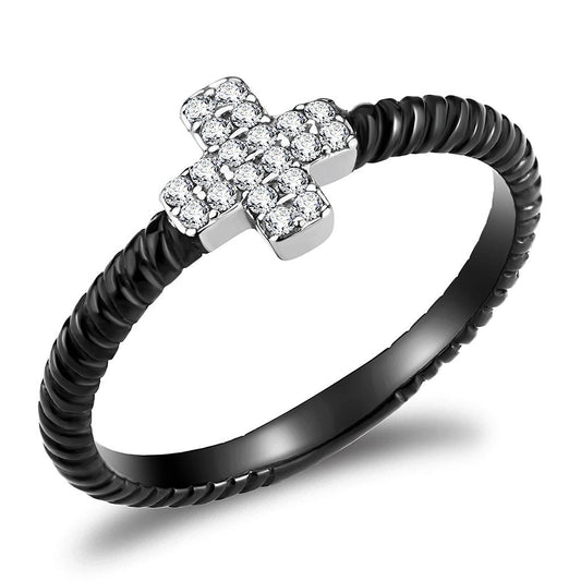 Alamode Two-Tone IP Black (Ion Plating) Stainless Steel Ring with AAA Grade CZ in Clear