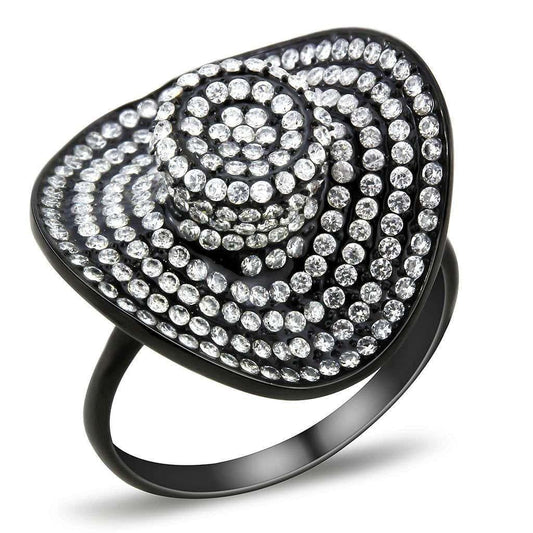 Alamode IP Black(Ion Plating) Stainless Steel Ring with AAA Grade CZ in Clear - Alamode