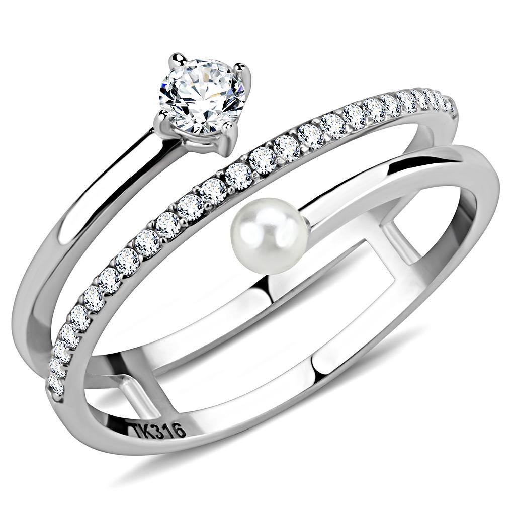 Alamode High polished (no plating) Stainless Steel Ring with AAA Grade CZ in Clear