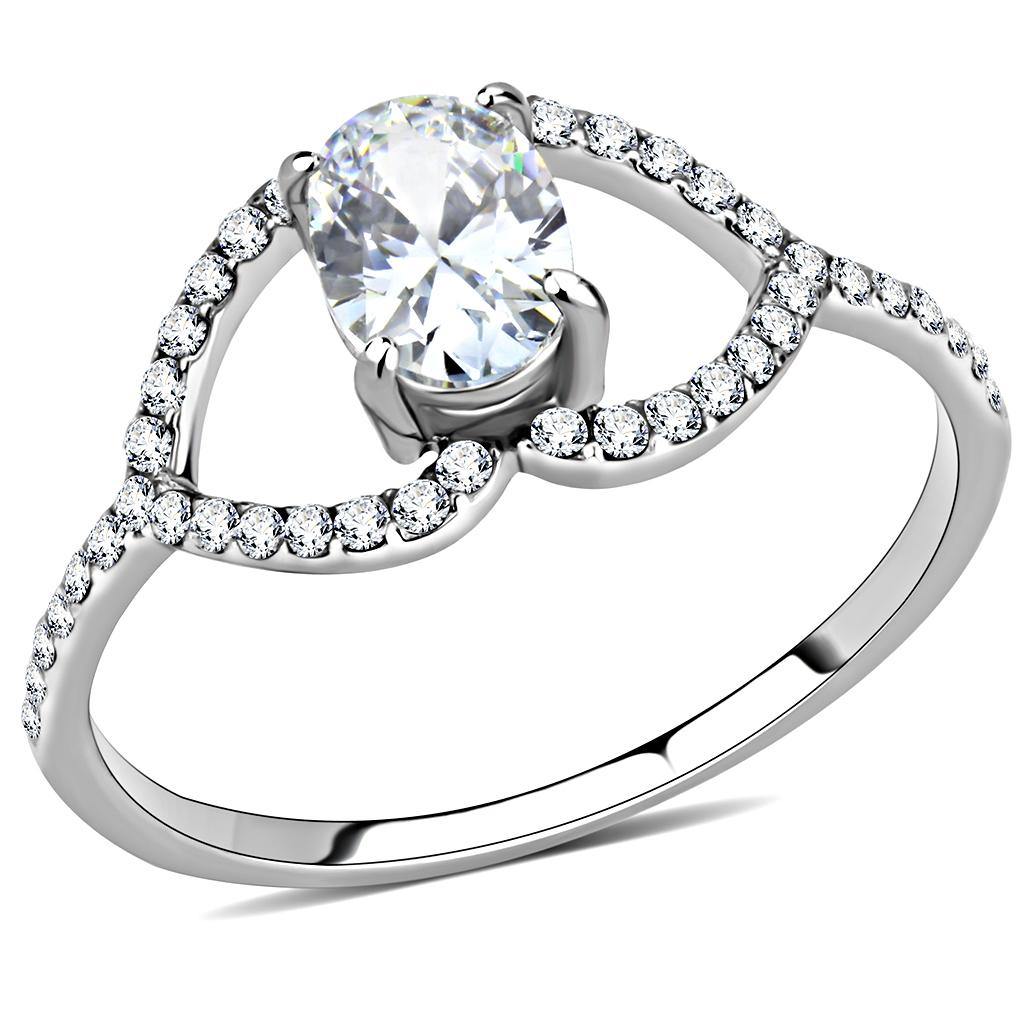 Alamode High polished (no plating) Stainless Steel Ring with AAA Grade CZ in Clear