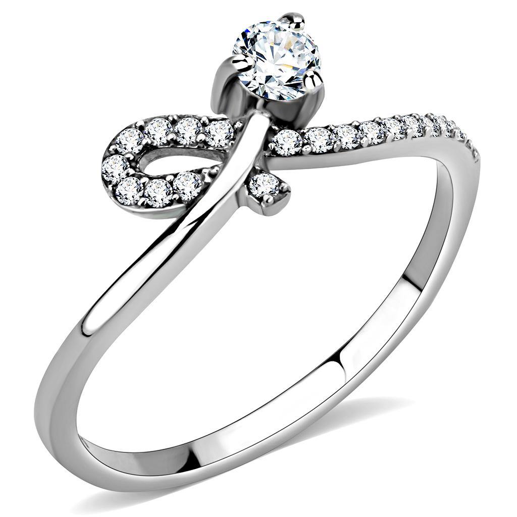 Alamode High polished (no plating) Stainless Steel Ring with AAA Grade CZ in Clear