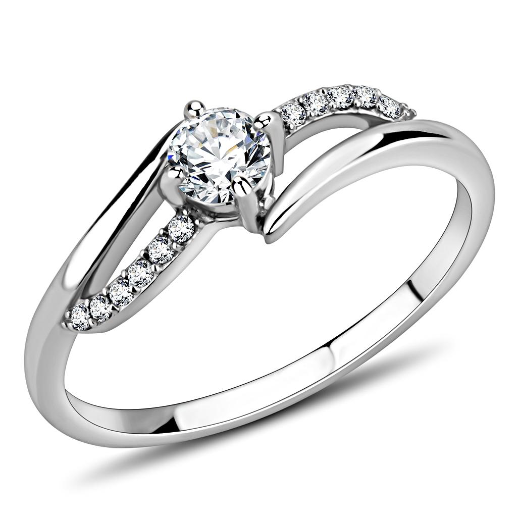 Alamode High polished (no plating) Stainless Steel Ring with AAA Grade CZ in Clear