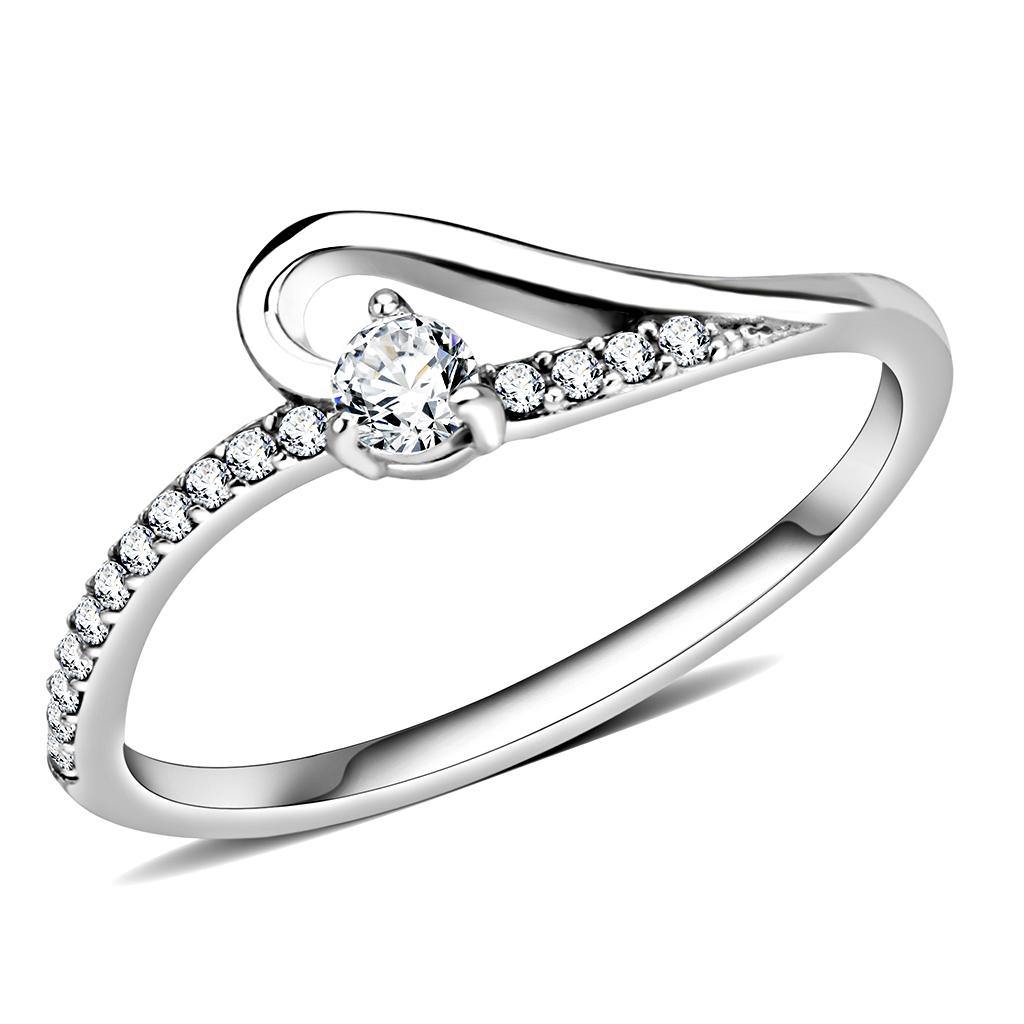 Alamode High polished (no plating) Stainless Steel Ring with AAA Grade CZ in Clear