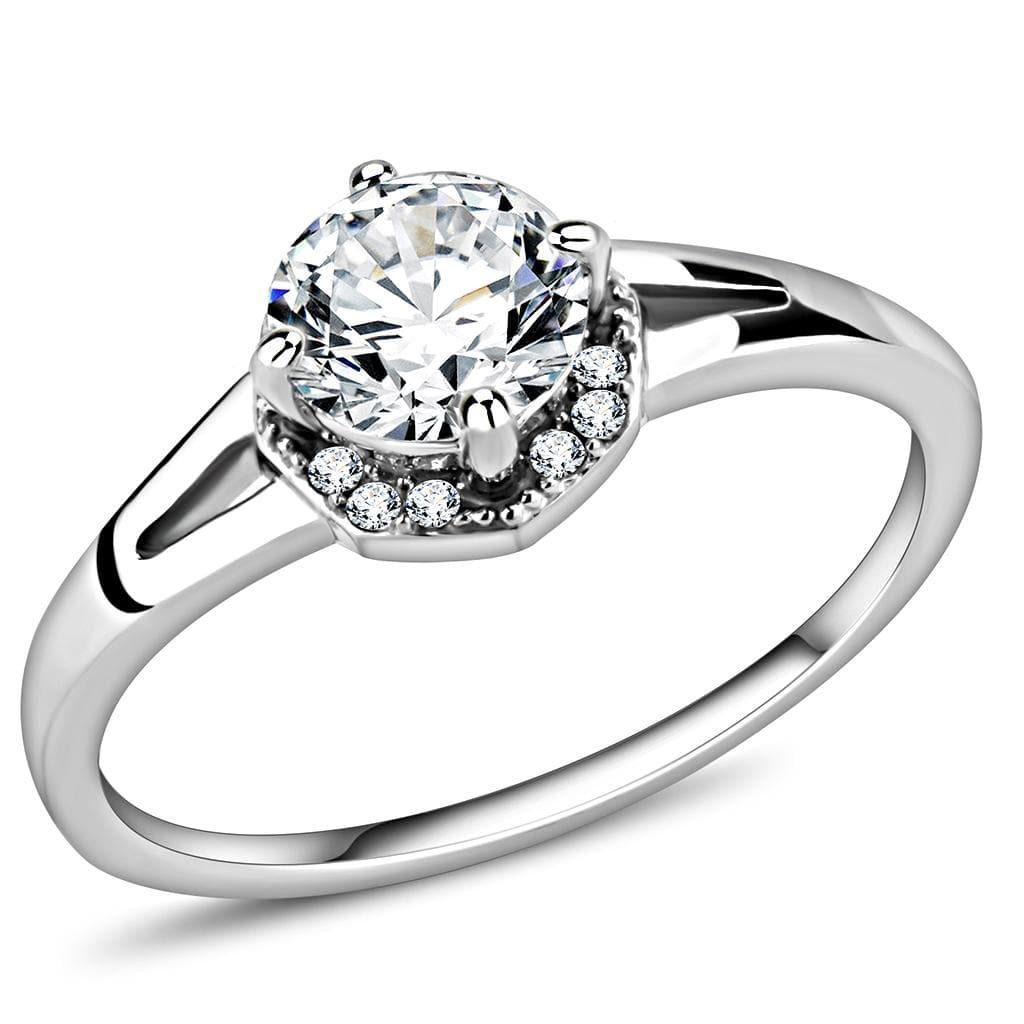 Alamode High polished (no plating) Stainless Steel Ring with AAA Grade CZ in Clear - Alamode