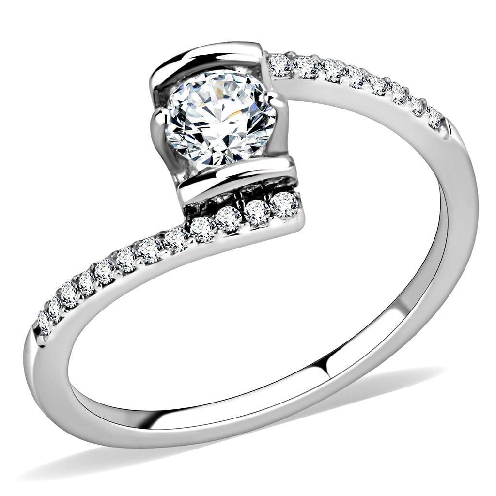 Alamode High polished (no plating) Stainless Steel Ring with AAA Grade CZ in Clear - Alamode