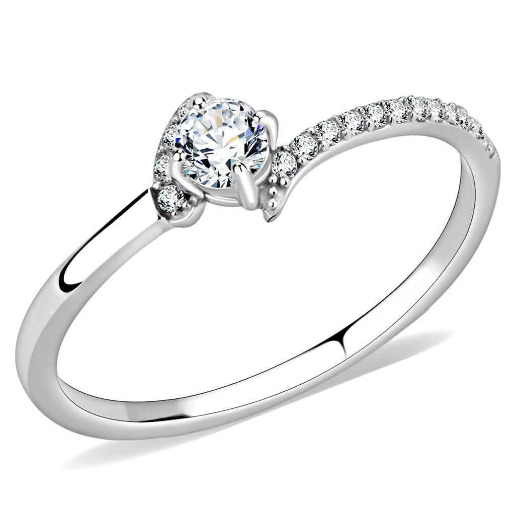 Alamode High polished (no plating) Stainless Steel Ring with AAA Grade CZ in Clear - Alamode