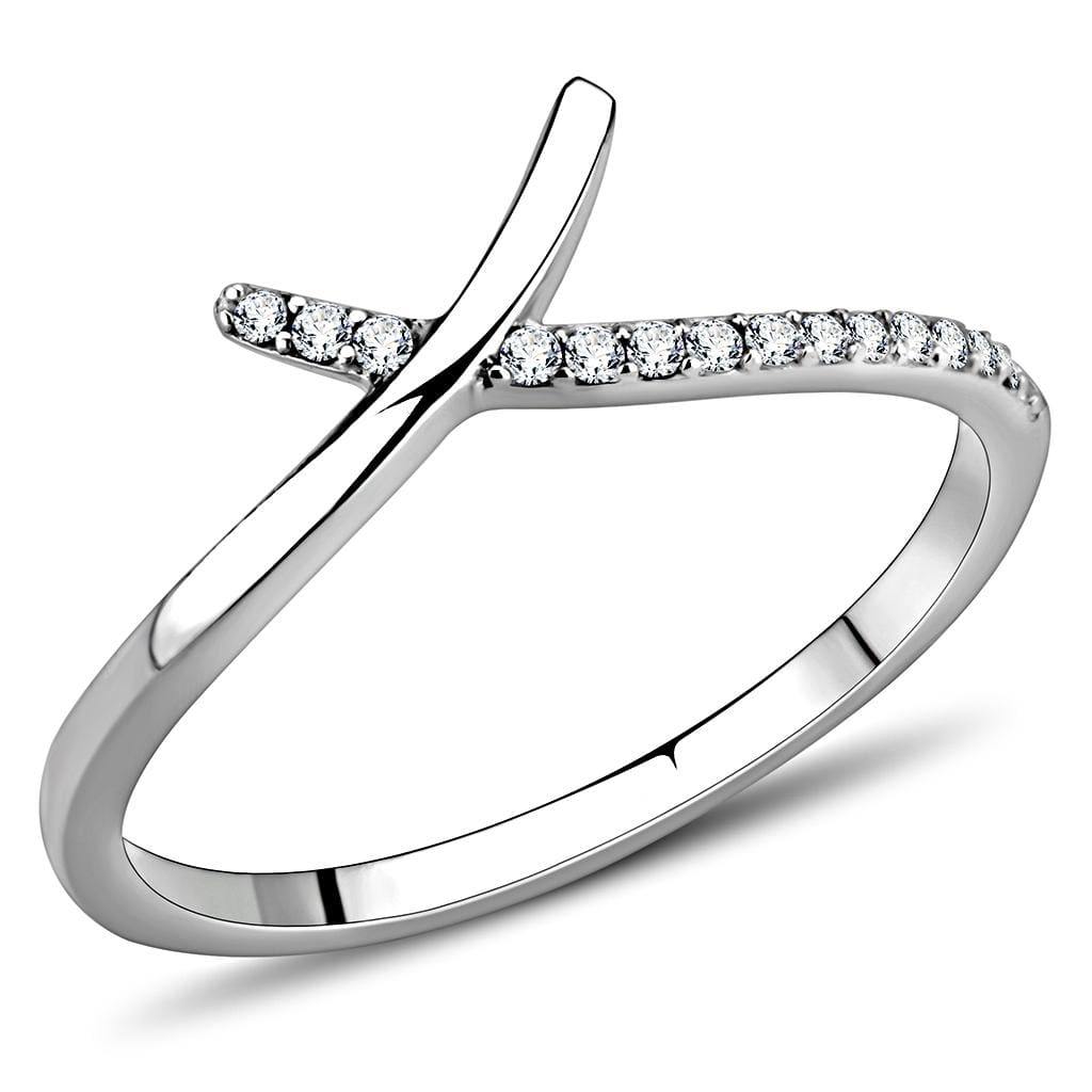 Alamode High polished (no plating) Stainless Steel Ring with AAA Grade CZ in Clear - Alamode