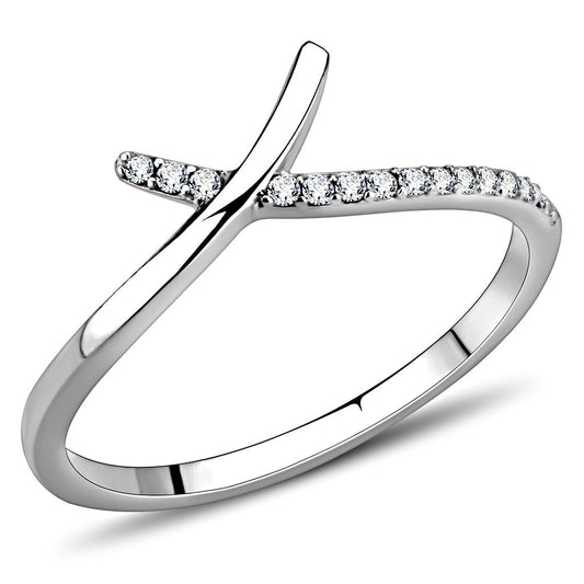 Alamode High polished (no plating) Stainless Steel Ring with AAA Grade CZ in Clear