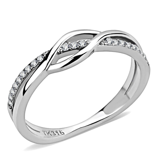 Alamode High polished (no plating) Stainless Steel Ring with AAA Grade CZ in Clear - Alamode