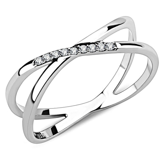 Alamode High polished (no plating) Stainless Steel Ring with AAA Grade CZ in Clear - Alamode