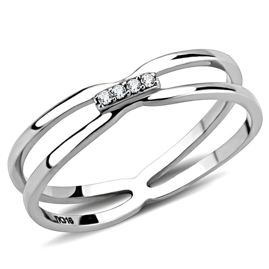 Alamode High polished (no plating) Stainless Steel Ring with AAA Grade CZ in Clear - Alamode