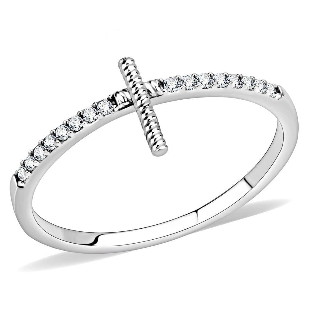 Alamode High polished (no plating) Stainless Steel Ring with AAA Grade CZ in Clear - Alamode