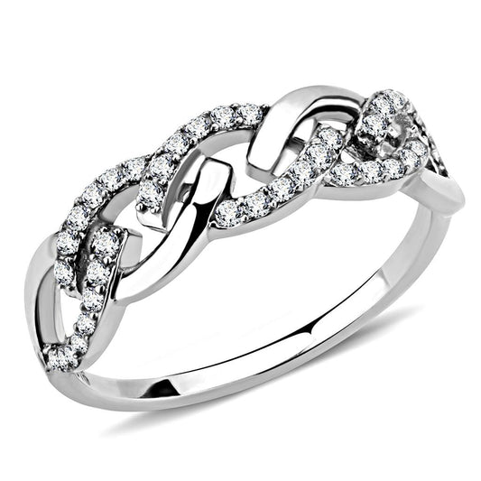 Alamode High polished (no plating) Stainless Steel Ring with AAA Grade CZ in Clear - Alamode