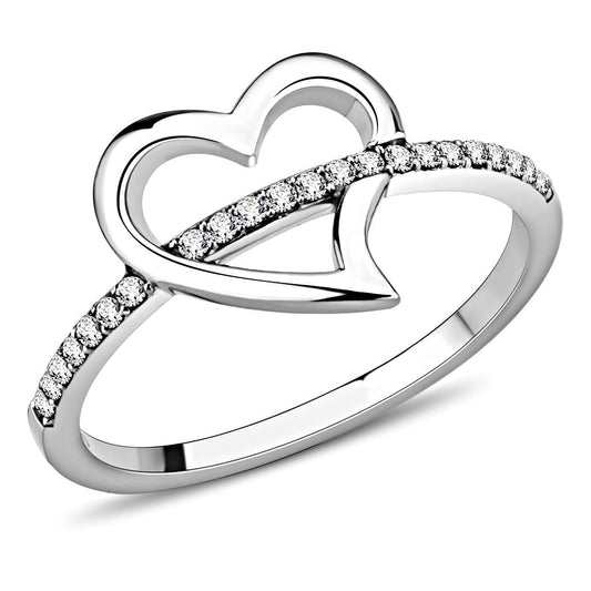 Alamode High polished (no plating) Stainless Steel Ring with AAA Grade CZ in Clear - Alamode