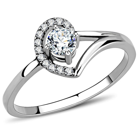 Alamode High polished (no plating) Stainless Steel Ring with AAA Grade CZ in Clear - Alamode