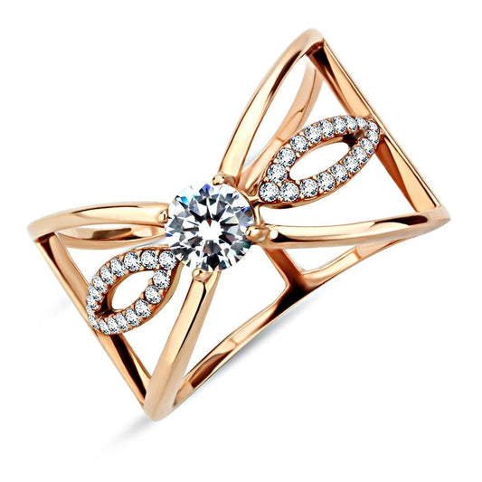 Alamode IP Rose Gold(Ion Plating) Stainless Steel Ring with AAA Grade CZ in Clear - Alamode