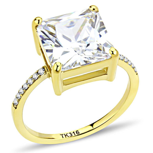 Alamode IP Gold(Ion Plating) Stainless Steel Ring with AAA Grade CZ in Clear - Alamode