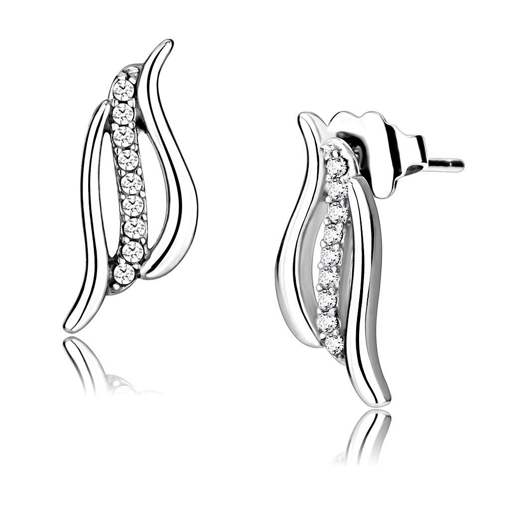 Alamode High polished (no plating) Stainless Steel Earrings with AAA Grade CZ in Clear