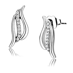 Alamode High polished (no plating) Stainless Steel Earrings with AAA Grade CZ in Clear