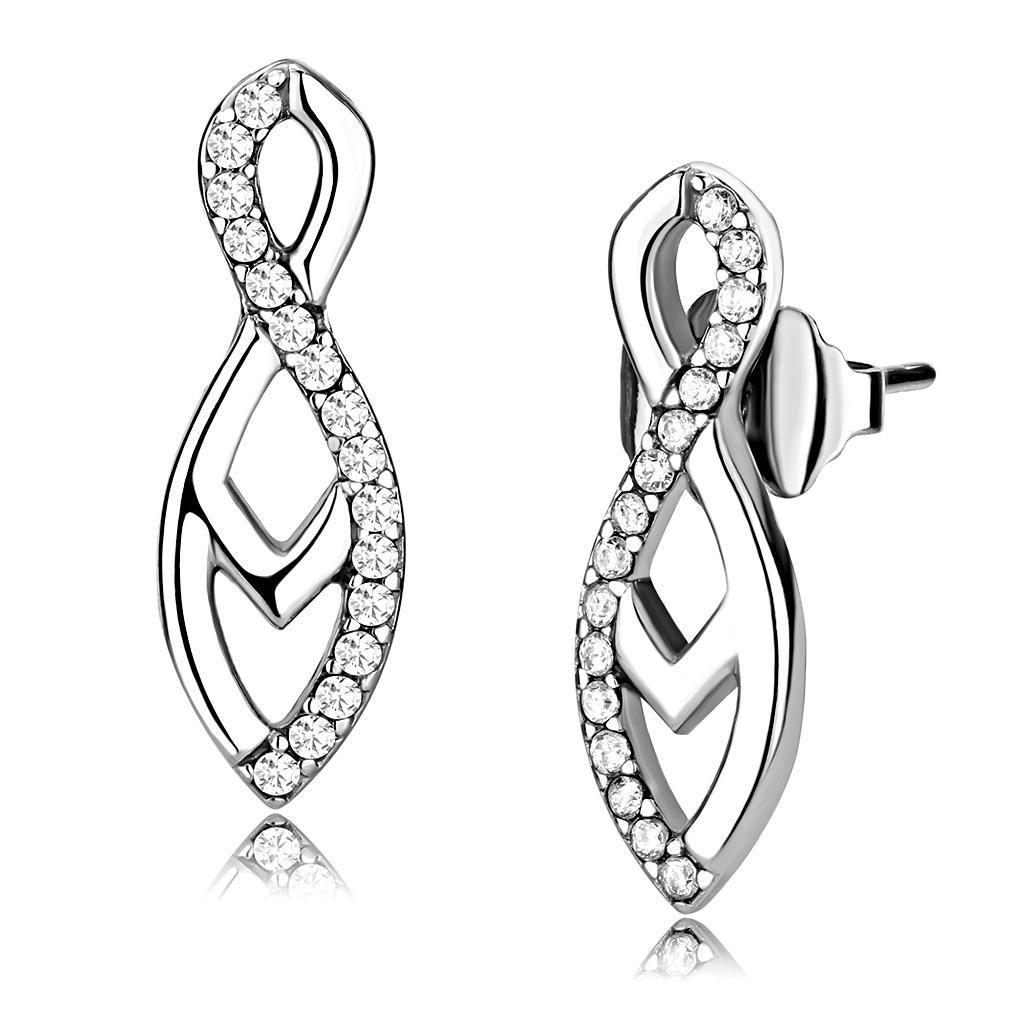 Alamode High polished (no plating) Stainless Steel Earrings with AAA Grade CZ in Clear