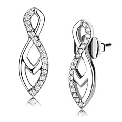 Alamode High polished (no plating) Stainless Steel Earrings with AAA Grade CZ in Clear