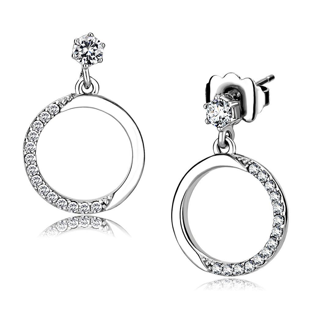 Alamode High polished (no plating) Stainless Steel Earrings with AAA Grade CZ in Clear