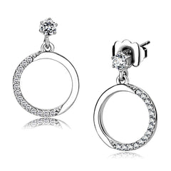 Alamode High polished (no plating) Stainless Steel Earrings with AAA Grade CZ in Clear