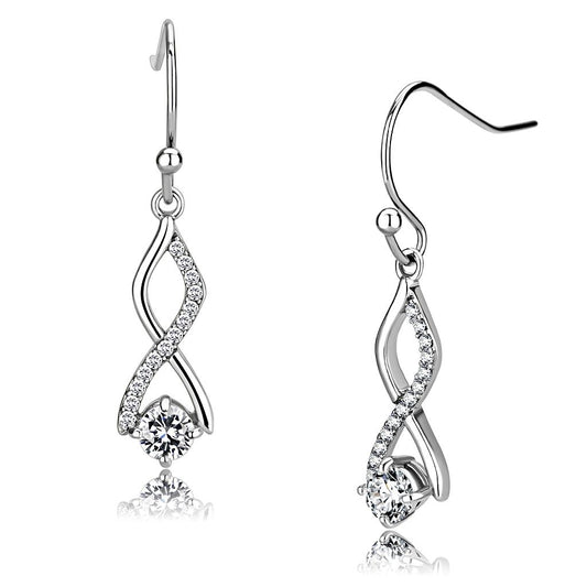 Alamode High polished (no plating) Stainless Steel Earrings with AAA Grade CZ in Clear