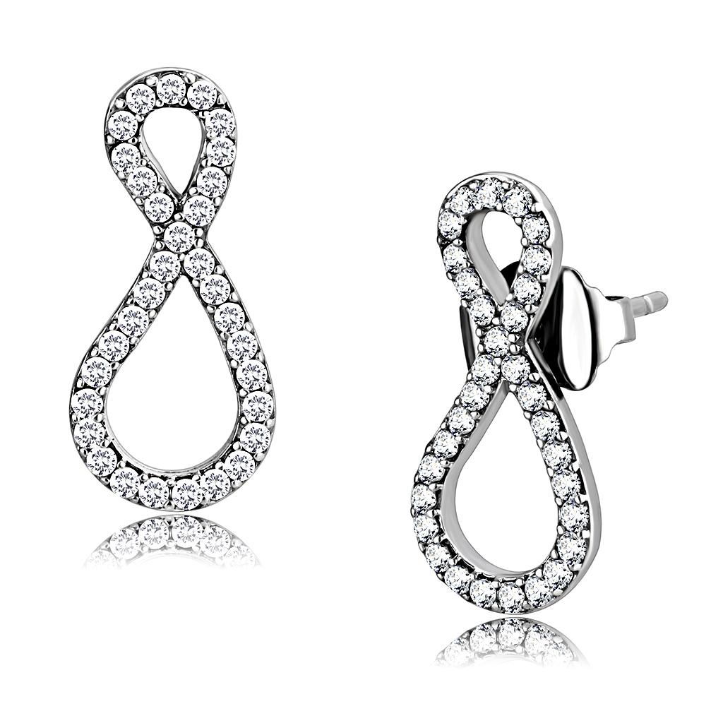 Alamode High polished (no plating) Stainless Steel Earrings with AAA Grade CZ in Clear