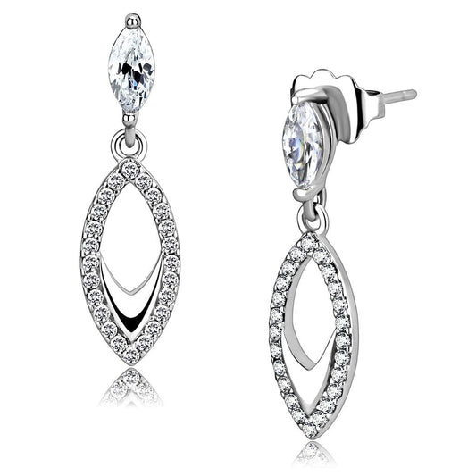 Alamode High polished (no plating) Stainless Steel Earrings with AAA Grade CZ in Clear - Alamode