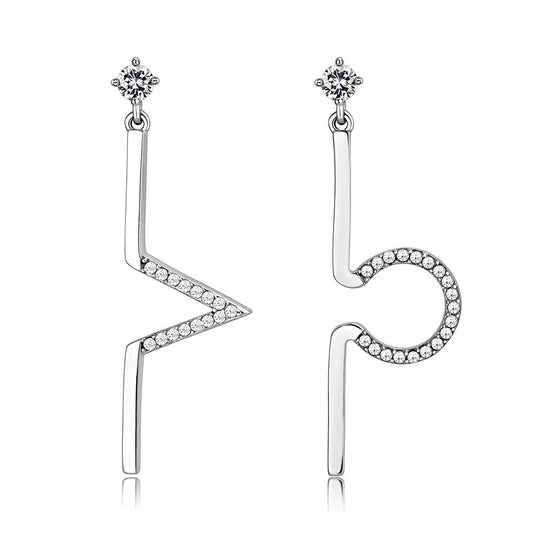 Alamode High polished (no plating) Stainless Steel Earrings with AAA Grade CZ in Clear