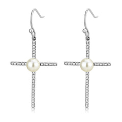 Alamode High polished (no plating) Stainless Steel Earrings with Synthetic Pearl in White