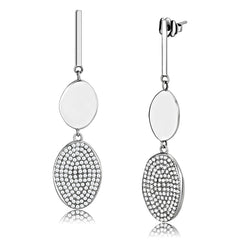 Alamode High polished (no plating) Stainless Steel Earrings with AAA Grade CZ in Clear