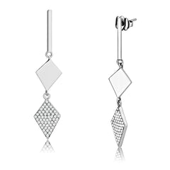 Alamode High polished (no plating) Stainless Steel Earrings with AAA Grade CZ in Clear