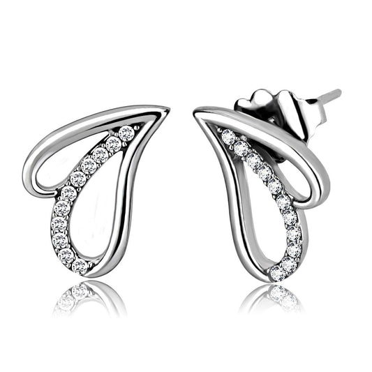 Alamode High polished (no plating) Stainless Steel Earrings with AAA Grade CZ in Clear