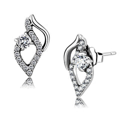 Alamode High polished (no plating) Stainless Steel Earrings with AAA Grade CZ in Clear